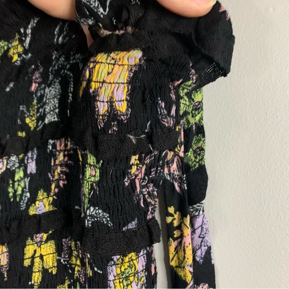 Free People Women's Tank Maxi Dress Floral Boho Black Smocked Flowy Medium M - Picture 6 of 12